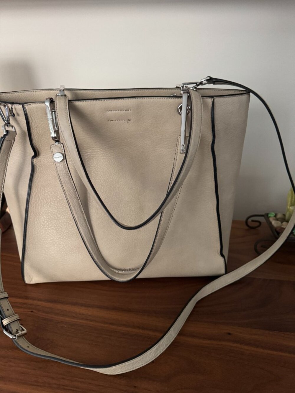 Classy Calvin Klein Beige Tote with Silver Accessories NEW